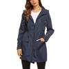FMCHICO Womens Jacket Women Waterproof Long Hooded Trench Coats Drawstring Windbreaker Travel Jacket Navy view 1