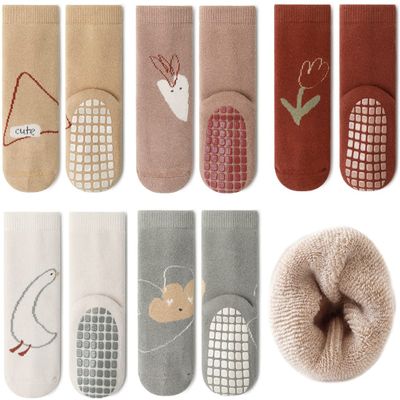 Exegawe Baby Non Slip Socks Winter - 5 Pairs Toddler Kids Thick Warm Crew Socks with Grips for Girls Boys Non Skid Socks(E1-5 Colors,S/6-12 months)
