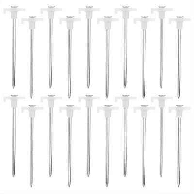 Tent Stakes, Galvanized Steel Pop Up Tent Stakes Pegs with Fluorescent Stopper for Pitching Camping Tents Canopy (White 20pcs)