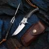 SPIRIT DEED 3.5 inch Japanese VG10 Damascus Steel Outdoor Folding Knife with Black Wood Handle, Lined Lock, EDC & Camping Use view 2