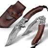 SPIRIT DEED Japanese VG 10 Damascus Steel Folding Knife, Outdoor Wilderness Survival Pocket Knife, Snake Wood Handle Lined Lock, Leather Sheath, EDC Pocket Knife view 1