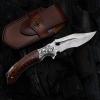SPIRIT DEED Japanese VG 10 Damascus Steel Folding Knife, Outdoor Wilderness Survival Pocket Knife, Snake Wood Handle Lined Lock, Leather Sheath, EDC Pocket Knife view 2