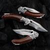 SPIRIT DEED Japanese VG 10 Damascus Steel Folding Knife, Outdoor Wilderness Survival Pocket Knife, Snake Wood Handle Lined Lock, Leather Sheath, EDC Pocket Knife view 3