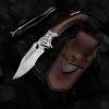 SPIRIT DEED Japanese VG 10 Damascus Steel Folding Knife, Outdoor Wilderness Survival Pocket Knife, Snake Wood Handle Lined Lock, Leather Sheath, EDC Pocket Knife view 4
