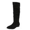 Boots for Women Knee High Low Heel Comfortable Dressy Pointed Toe Warm Pleated Slip on Block Chunky Heel Boots Winter Casual Outdoor Ladies Shoes view 1