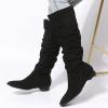 Boots for Women Knee High Low Heel Comfortable Dressy Pointed Toe Warm Pleated Slip on Block Chunky Heel Boots Winter Casual Outdoor Ladies Shoes view 4