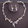 Koolouispoper Crystal Beads Pearl Butterfly Costume Jewelry Sets Floral Rhinestone Choker Necklace Earrings Tiara Wedding Jewelry Set (GOLD 2 SET) view 3