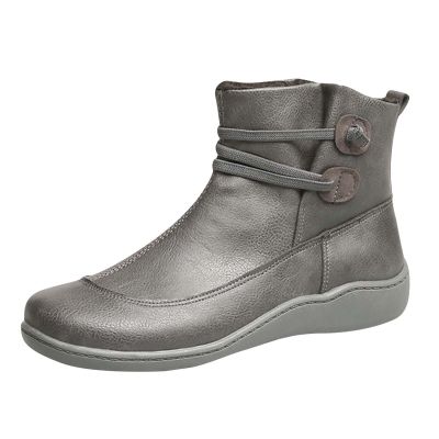 oiangi Boots for Women Ankle Booties Vintage Round Toe Elastic Band Flat Slip on Boots Fall Winter Solid Retro Comfortable Casual Outdoor Ladies Shoes