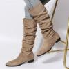 Boots for Women Knee High Low Heel Comfortable Dressy Pointed Toe Warm Pleated Slip on Block Chunky Heel Boots Winter Casual Outdoor Ladies Shoes view 3
