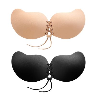 2 Pairs Sticky Bra Backless Strapless Push up Bras for Women, Invisible Adhesive Lift Lace up Bra for Large Breasts - Fit for C Cup