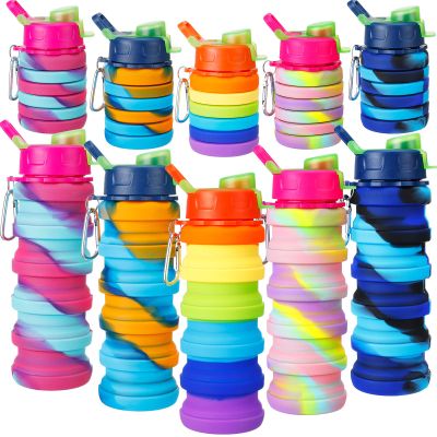 5 Pcs Collapsible Water Bottles 16 oz Portable Foldable Water Bottles Silicone Leak Proof Travel Water Bottle Reusable Sports Water Bottle with Metal Clip for Camping Hiking Travel(Mixed Color )