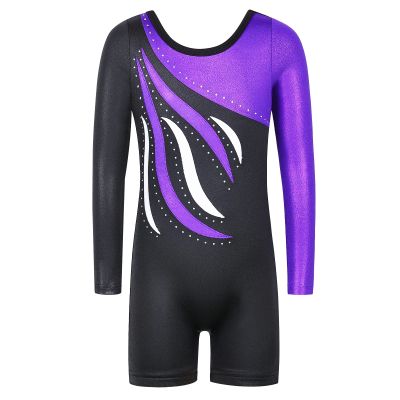 BAOHULU Leotard for Girls Gymnastics Toddler Tank Biketards Shorts Shiny Scale Diamond Kids Dancewear B196_BlackPurple_110