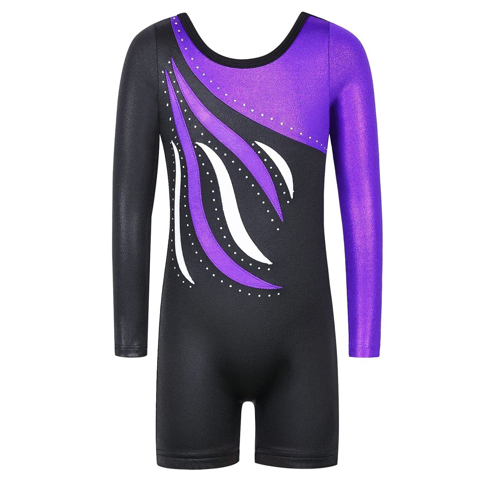 BAOHULU Leotard for Girls Gymnastics Toddler Tank Biketards Shorts Shiny Scale Diamond Kids Dancewear B196_BlackPurple_110
