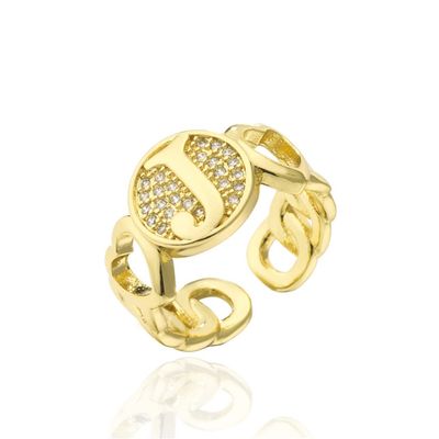 18K Gold Plated Initial Ring Silver Letter Rings for Women, Adjustable Initial Chain Ring, Dainty Letter Link Chain Rings for Teen Girls(J)
