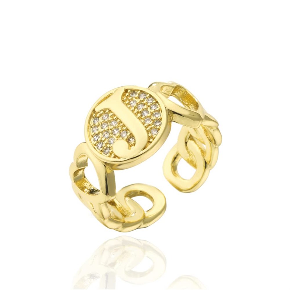 18K Gold Plated Initial Ring Silver Letter Rings for Women, Adjustable Initial Chain Ring, Dainty Letter Link Chain Rings for Teen Girls(J)