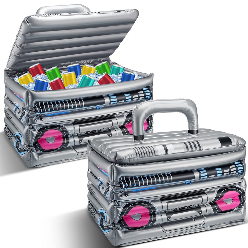Cunhill 2 Pieces Inflatable Boom Box Beverage Cooler Summer 80s 90s Theme Party Decorations Inflatable Cooler Radio Blow up Boom Box Birthday Drink Favors for Retro Nightclub Party Hip Hop Supplies