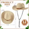 JaGely 12 Pcs Straw Cowboy Hat for Men Women Western Party Sun Protection Hat Wide Brim Cowgirl Costume Accessories for Summer Beaches Outdoor Adventures Fishing Riding Camping Garden Yard Work,Beige view 2