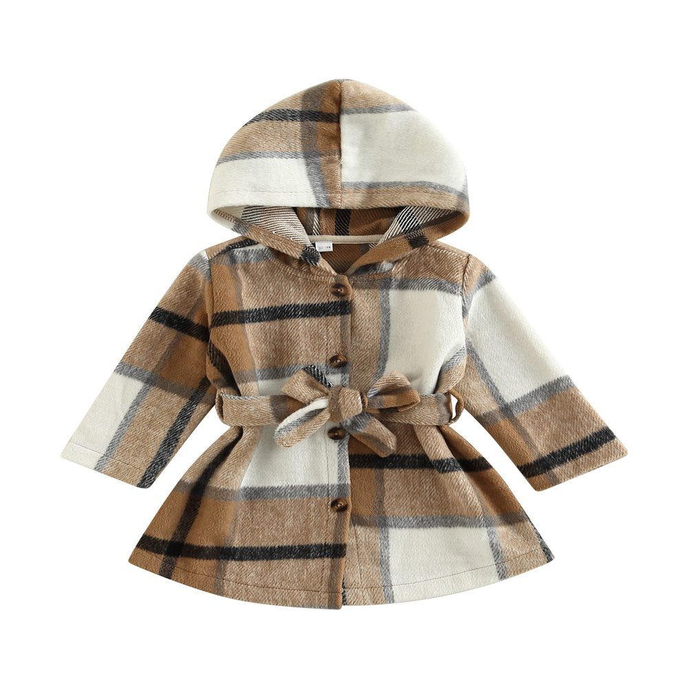Douhoow Toddler Baby Girl Dress Coat Long Sleeve Plaid Baby Girl Fleece Jacket Fall Winter Outerwear Outfit (Plaid, 3-4 Years)