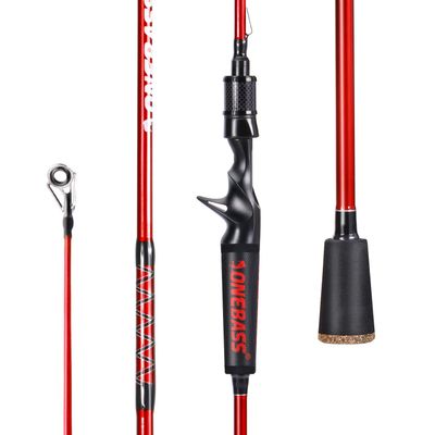 One Bass Fishing Rods,IM7 Graphite Spinning Rod & Casting Rod, 2 Pc Strong Quality Baitcasting Rod with Super Polymer Handle- 6'6" Casting -Red