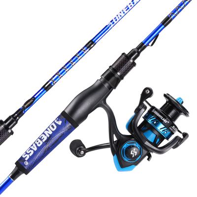 One Bass Fishing Rod and Reel Combo, IM7 Graphite 2 Pc Blank Baitcasting Combo, Spinning Rod with SuperPolymer Handle- 6'6" Spinning Combo with 2000 Reel - Blue