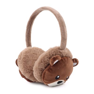 PESAAT Fluffy Ear Muff for Women Plush Earmuffs Kids Winter Earmuffs Girls Boys Cold Weather Ear Warmer (Coffee Bear)