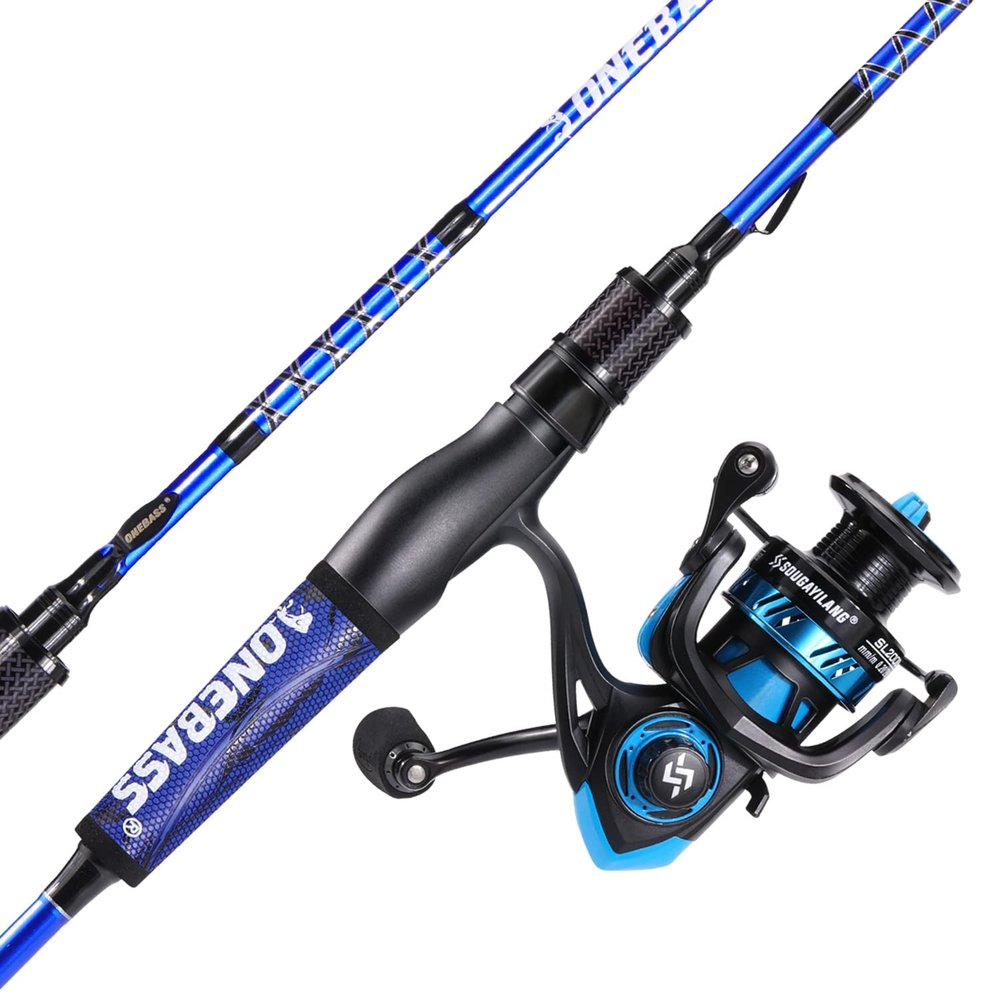 One Bass Fishing Rod and Reel Combo, IM7 Graphite 2 Pc Blank Baitcasting Combo, Spinning Rod with SuperPolymer Handle- 6' Spinning Combo with 1000 Reel - Blue