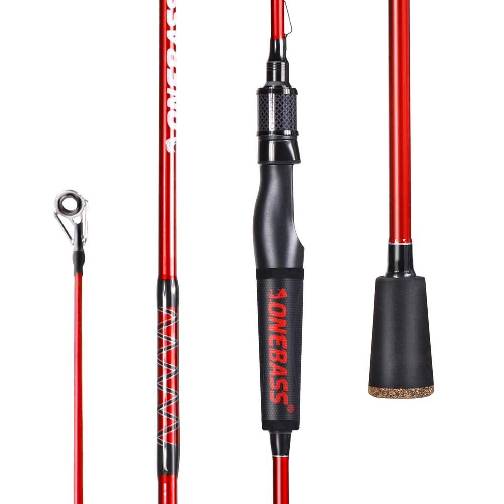 One Bass Fishing Rods,IM7 Graphite Spinning Rod & Casting Rod, 2 Pc Strong Quality Baitcasting Rod with Super Polymer Handle- 7' Spinning -Red