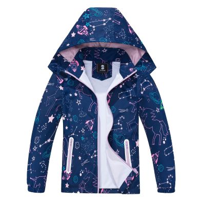 Kids Rain Jacket Waterproof Raincoat Mesh Lined Coat with Removable Hood for Boys Girls (Space,10-12 years)