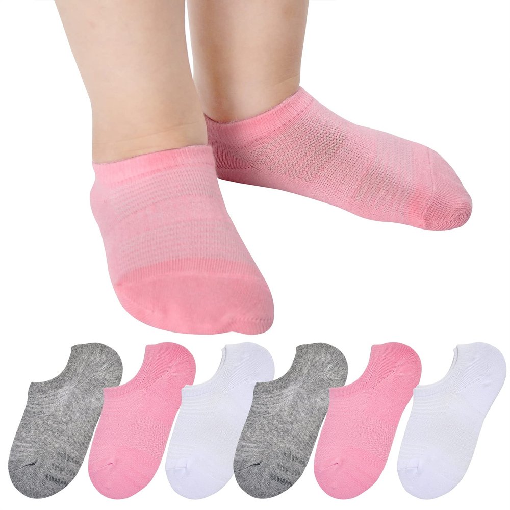 JORMATT 6 Pairs Toddler Little Girls Boys No Show Socks Thin Cotton Soft Anti Slip Low Cut Socks Breathable With Grips, Pink XXS