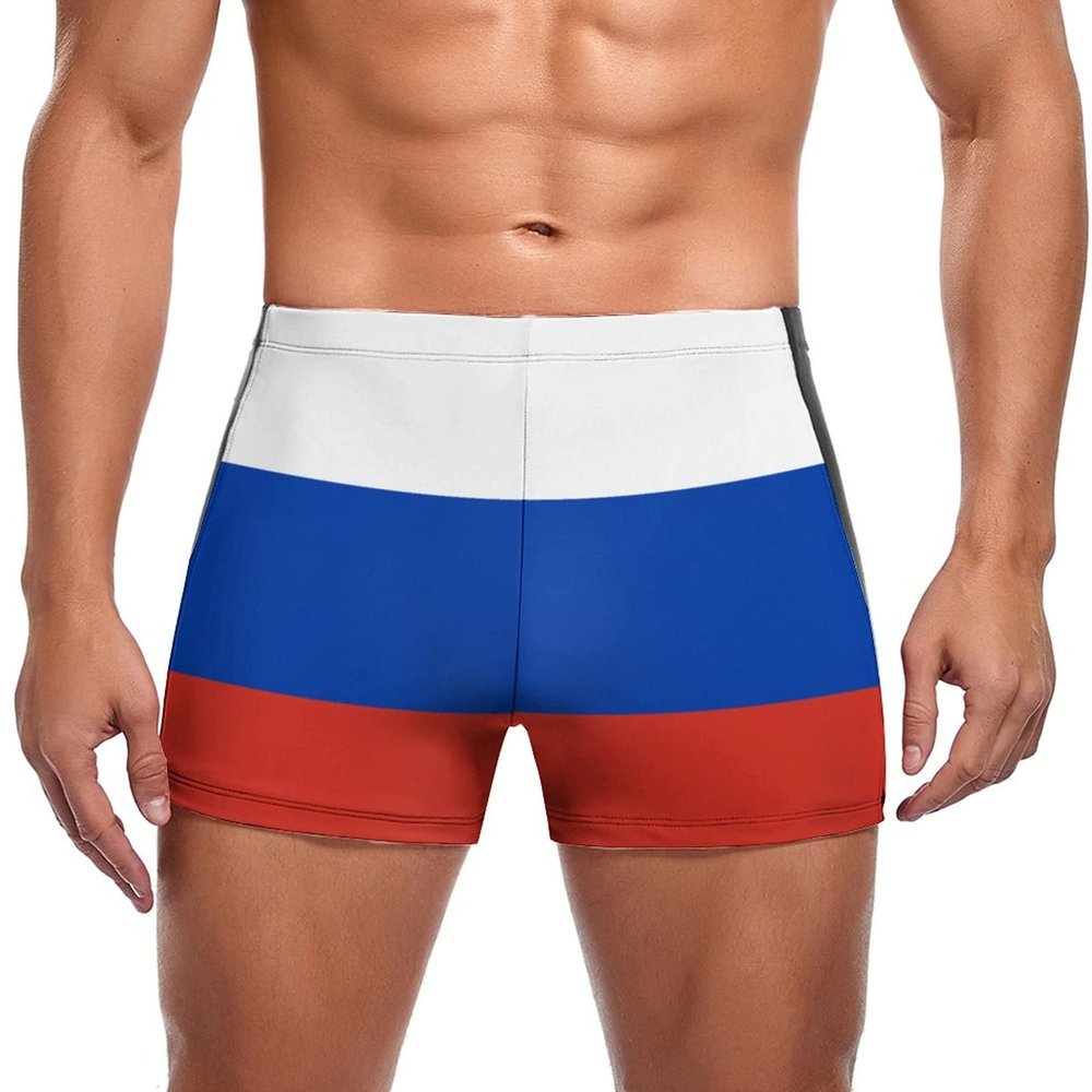 EARMUT Men's Swimwear Flag of Russia Briefs Swim Trunk Square Leg Boxer Board Shorts Swimsuit
