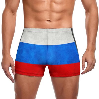 EARMUT Men's Swimwear Russia Grungy Flag Briefs Swim Trunk Square Leg Boxer Board Shorts Swimsuit