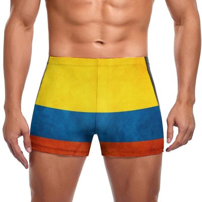 EARMUT Men's Swimwear Colombia Flag Briefs Swim Trunk Square Leg Boxer Board Shorts Swimsuit