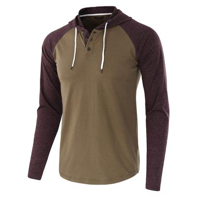 JEsilunmaMY Mens Lightweight Hoodie Shirts Button Neck Long Sleeve Drawstring Pullovers Color Block Casual Sports Sweatshirt (ArmyGreen,Large)