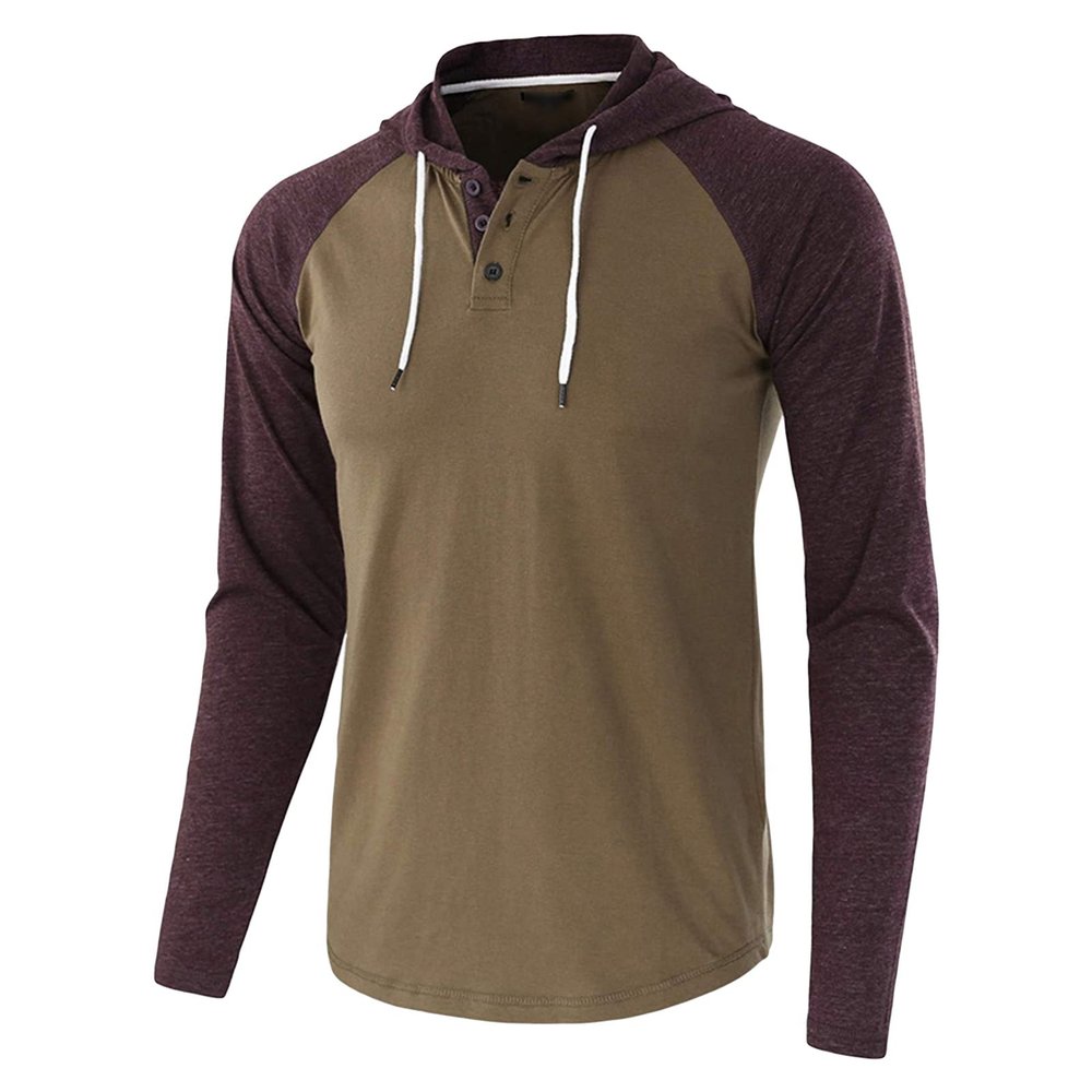 JEsilunmaMY Mens Lightweight Hoodie Shirts Button Neck Long Sleeve Drawstring Pullovers Color Block Casual Sports Sweatshirt (ArmyGreen,Large)