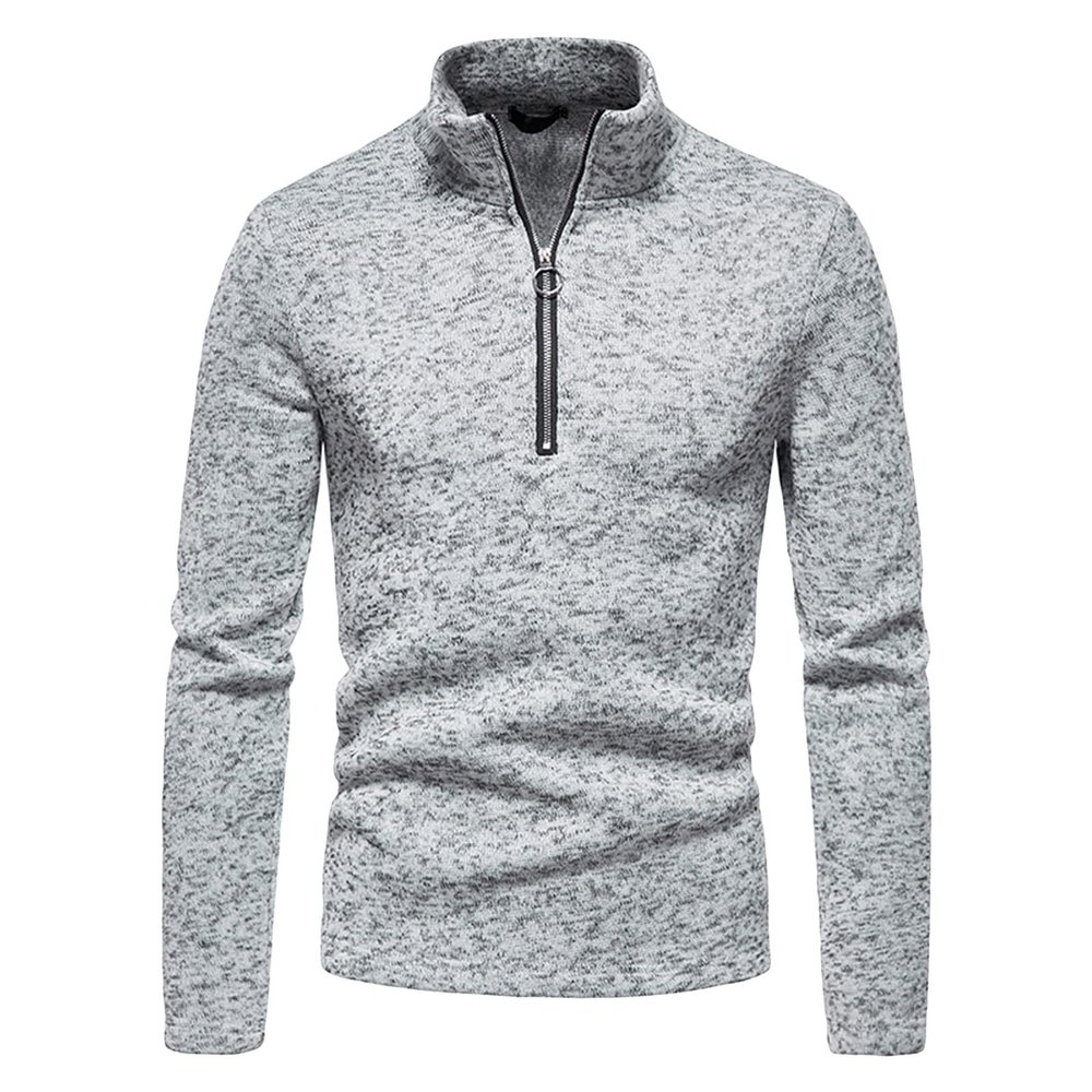 JEsilunmaMY Mens Turtleneck Sweatshirt Quarter-Zip Long Sleeve Casual Knitted T-Shirt Solid Casual Sports Pullover Sweaters (Light Grey,X-Large)