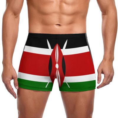 EARMUT Men's Swimwear Kenya Flag Briefs Swim Trunk Square Leg Boxer Board Shorts Swimsuit