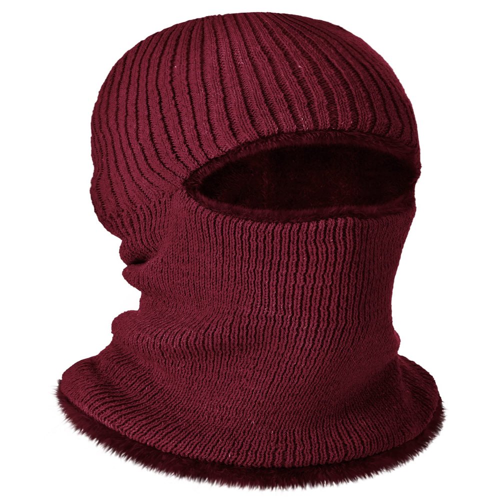 Blulu Ski Mask for Men Knitted Full Winter Face Mask 1 Hole Balaclava Ski Hat for Cold Weather Men Women(Medium,Red)