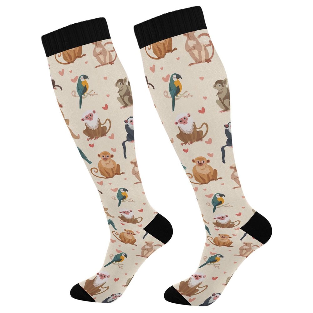 Wusikd Cartoon Monkey Compression Socks for Women and Men Circulation Animal Wild Zoo Long Socks for Athletic Running 1
