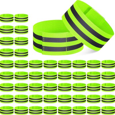 Yilloog 100 Pcs Reflective Arm Bands for Night Walking Reflector Bands Wrist Arm Ankle Leg High Visibility Reflective Gear Safety Reflector Tape Straps for Cycling and Running(Green)