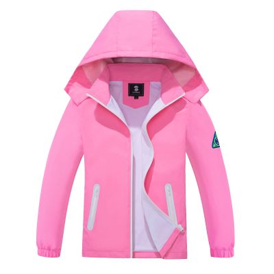 SaphiRose Kids Rain Jacket Waterproof Raincoat Mesh Lined Coat with Removable Hood for Boys Girls (Pink,10-12 years)