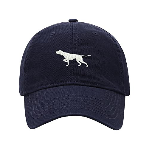Baseball Cap Men English Pointer Embroidered Washed Cotton Dog Hat Baseball Caps (Navy,7 5/8)