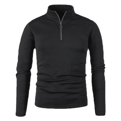 JEsilunmaMY Mens Quarter-Zip Sweatshirt Winter Long Sleeve Stand Collar Pullover Tops Solid Color Slimming Casual Jumpers (Black,3X-Large)