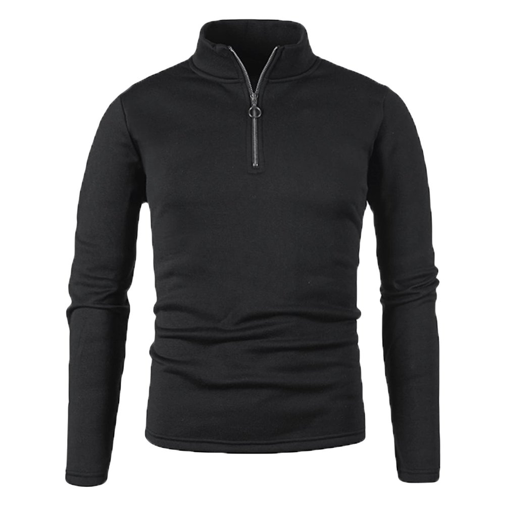 JEsilunmaMY Mens Quarter-Zip Sweatshirt Winter Long Sleeve Stand Collar Pullover Tops Solid Color Slimming Casual Jumpers (Black,3X-Large)