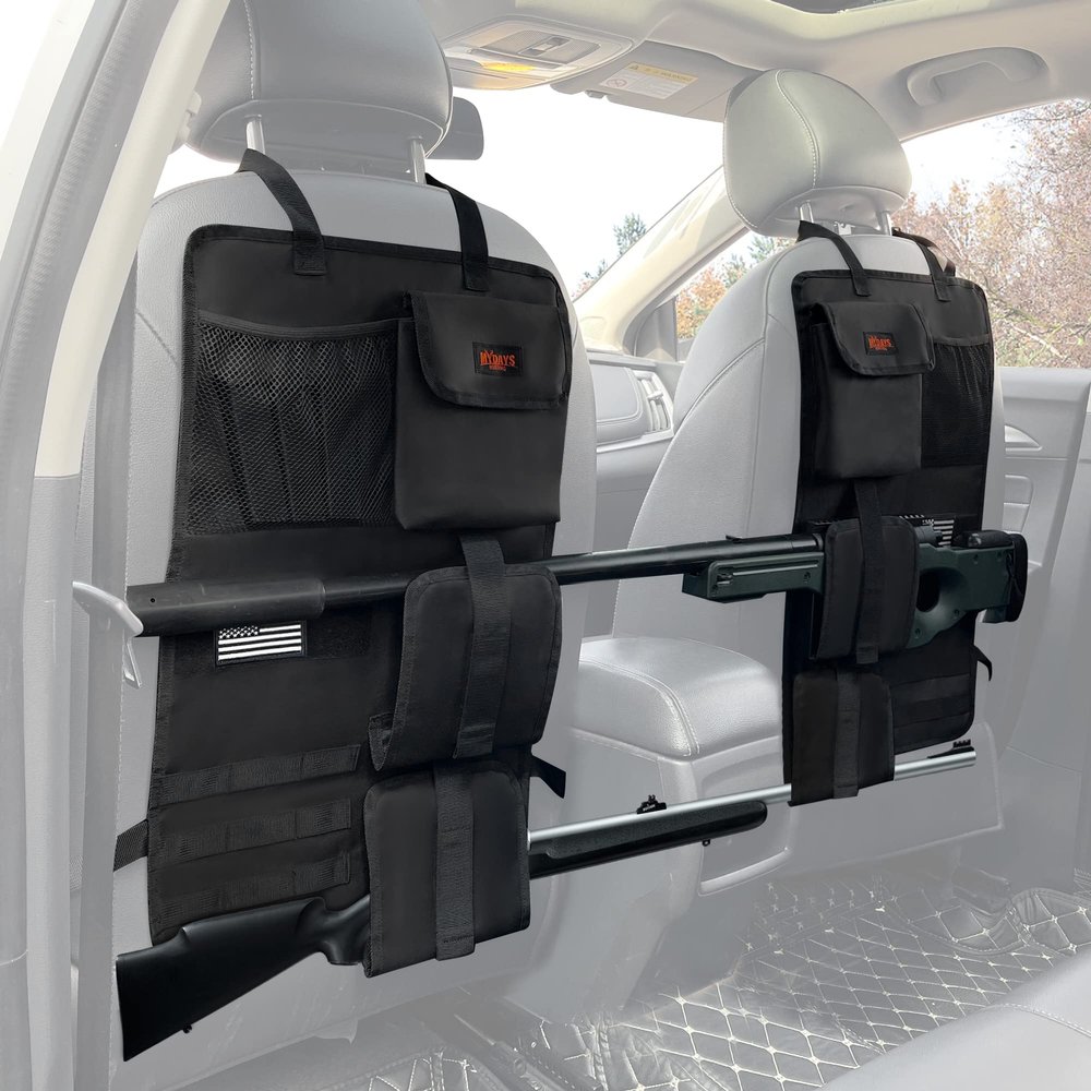 MYDAYS 2 Pack Tactical Seat Back Gun Rack, Camo Front Seat Gun Organizer with Molle Panel Vehicle Gun Holder for Hunting Rifles/Shotguns (Camo)