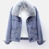 XUNRYAN Girls Denim Sherpa Fleece Jackets Petite Women Winter Warm Coats Faux-Fur Collar Anoraks Parkas Jean Jacket Outerwear view 2