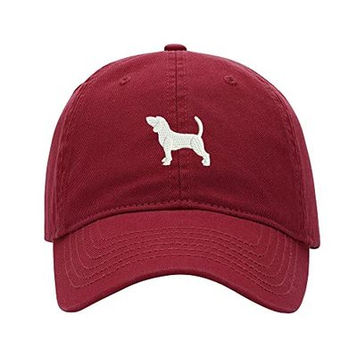 Baseball Cap Men Beagle Dog Embroidered Washed Cotton Dog Hat Baseball Caps (Red,7 5/8)