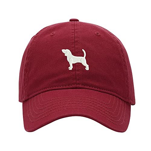Baseball Cap Men Beagle Dog Embroidered Washed Cotton Dog Hat Baseball Caps (Red,7 5/8)