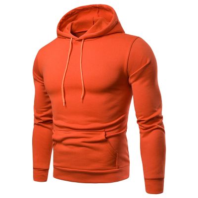 JEsilunmaMY Lightweight Hoodies for Men Long Sleeve Slimming Pullovers with Pocket Solid Color Casual Outdoor Sweatshirts (Orange,Medium)