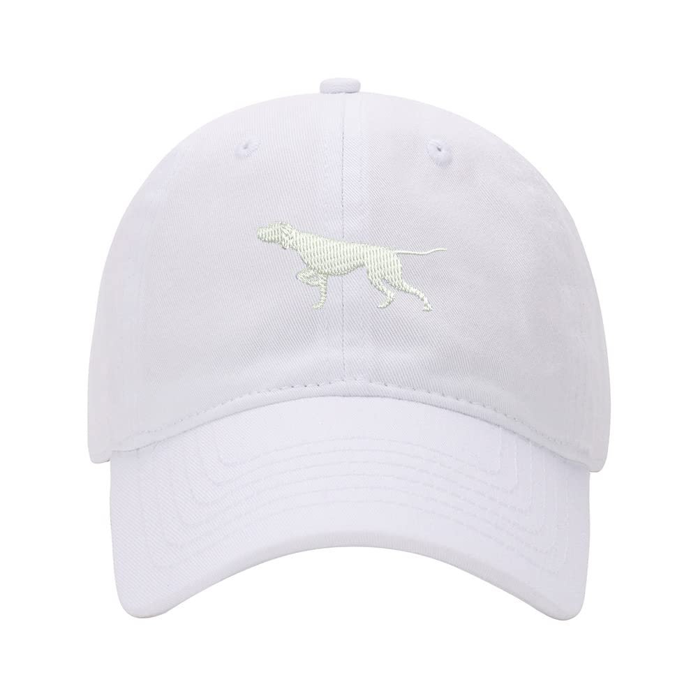 Baseball Cap Men English Pointer Embroidered Washed Cotton Dog Hat Baseball Caps (White,7 5/8)