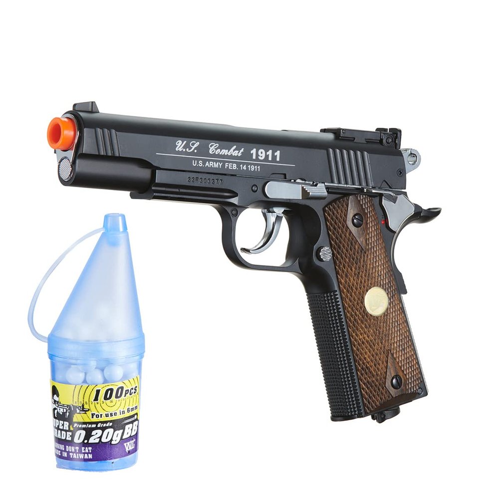 WG 500 FPS 1911 Full Steel Co2 Non-blowback Airsoft Pistol W/Accessory Rail 6mm BBS Wood Panels